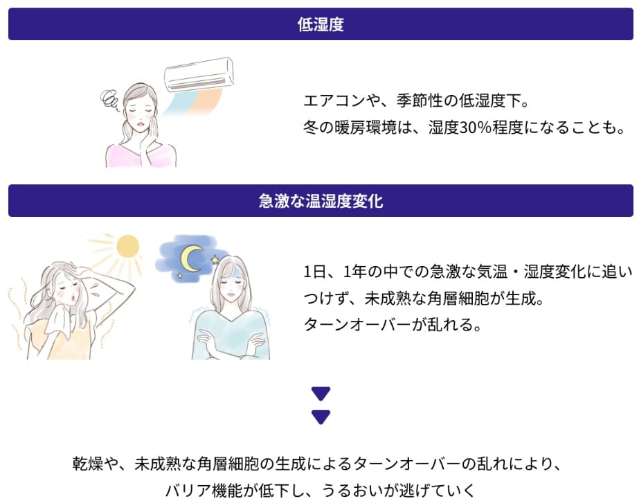 過酷環境に左右され、肌がゆらいだり乾燥するのは、バリア機能の低下が原因の可能性…！