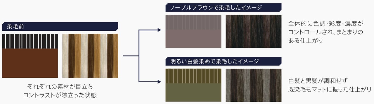 白髪と黒髪の色調バランスが品を演出