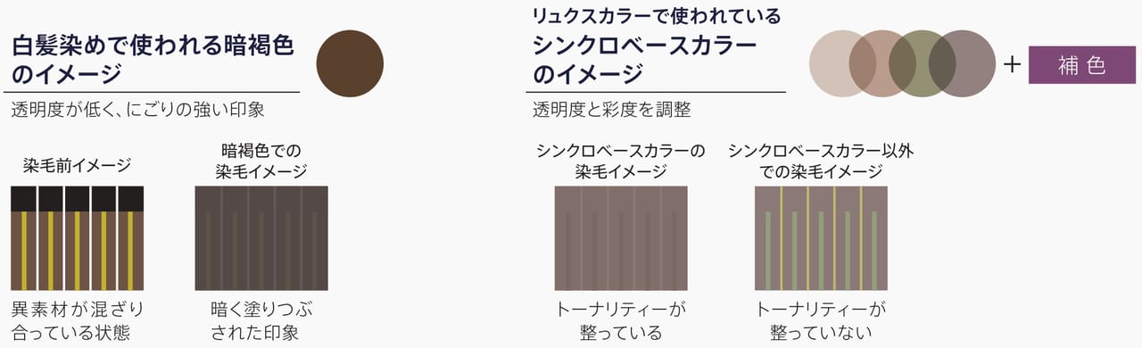 髪色なじみと肌なじみのためのシンクロベースカラーを採用