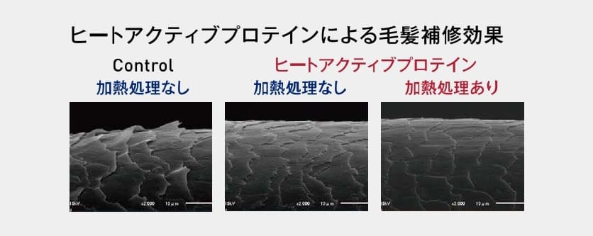 ドライヤーやアイロンの熱に反応し、髪を保護しながら補修