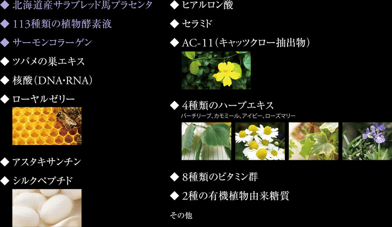 113種類の国産植物酵素液と厳選した25種類の美容サポート素材を黄金比率で配合