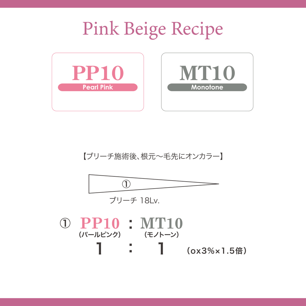 オンカラーレシピ

PP10：MT10 = 1：1
OX3％ × 1.5倍